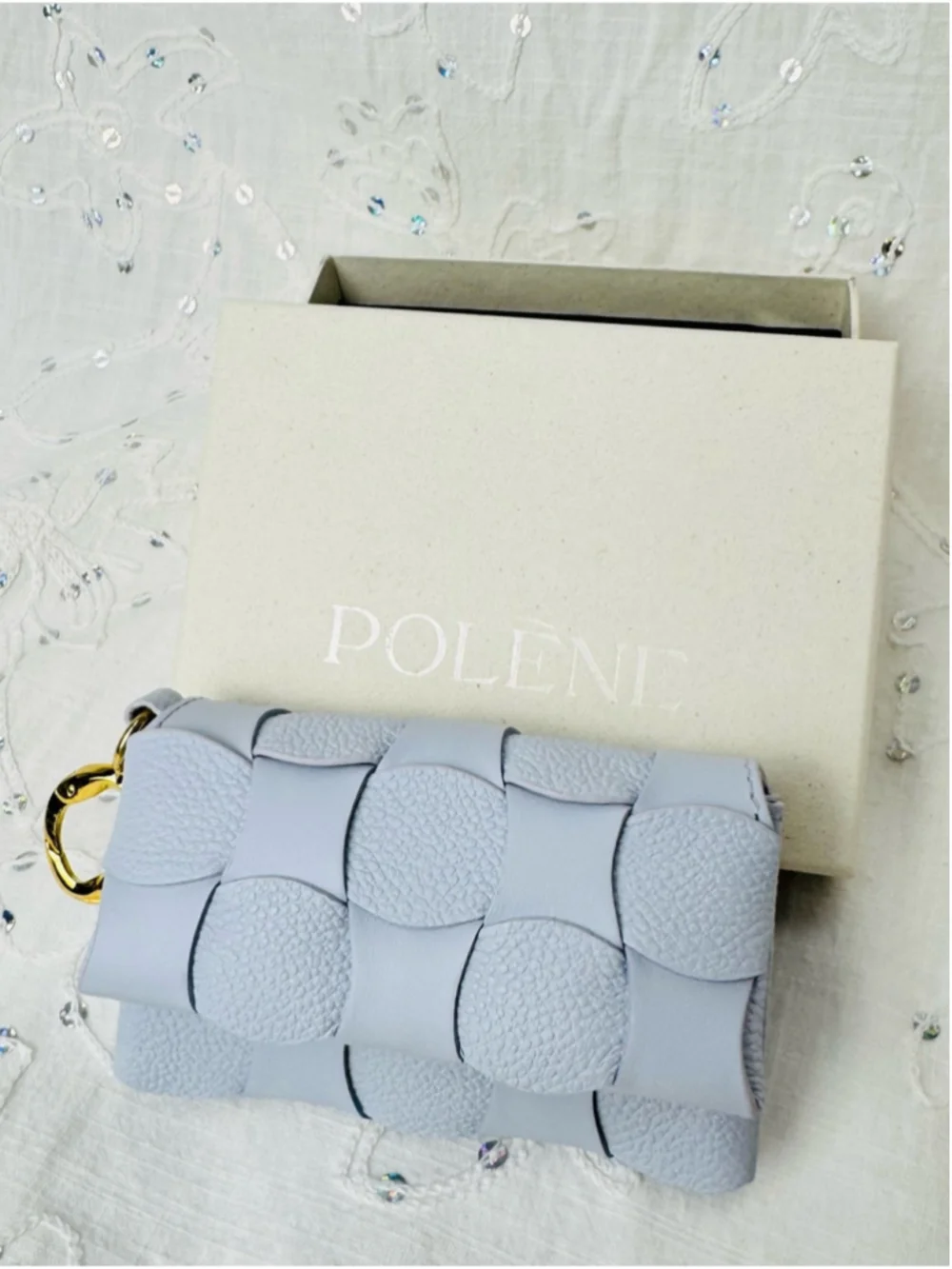 Polène Neiti Duo Polar Braided Leather Card Holder NIB Made in Spain